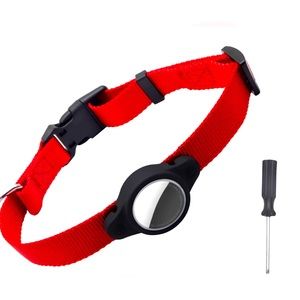 Pet collar with waterproof AirTag holder - Red Large